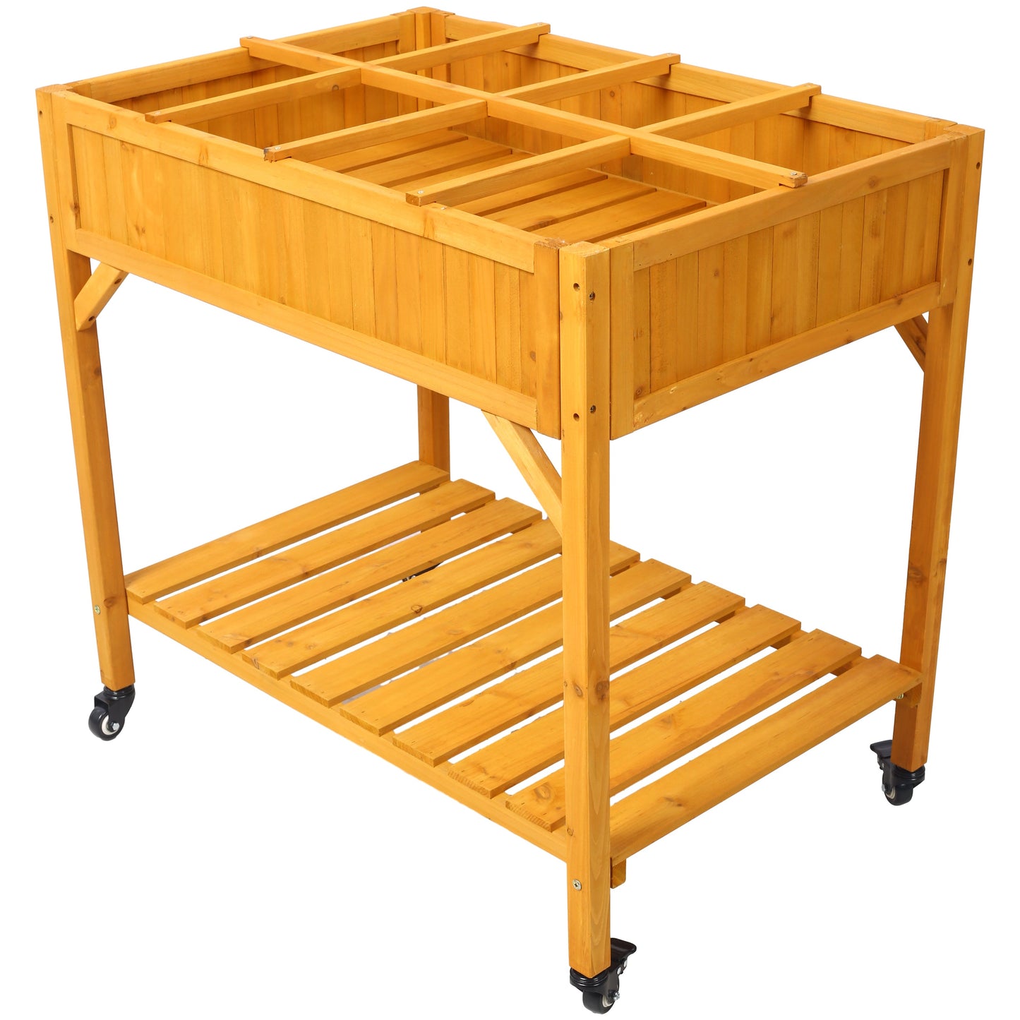 Elevated 8 Pocket Garden Bed on Wheels for Flowers, Herbs, and Vegetables with Storage Shelf & Drainage Holes