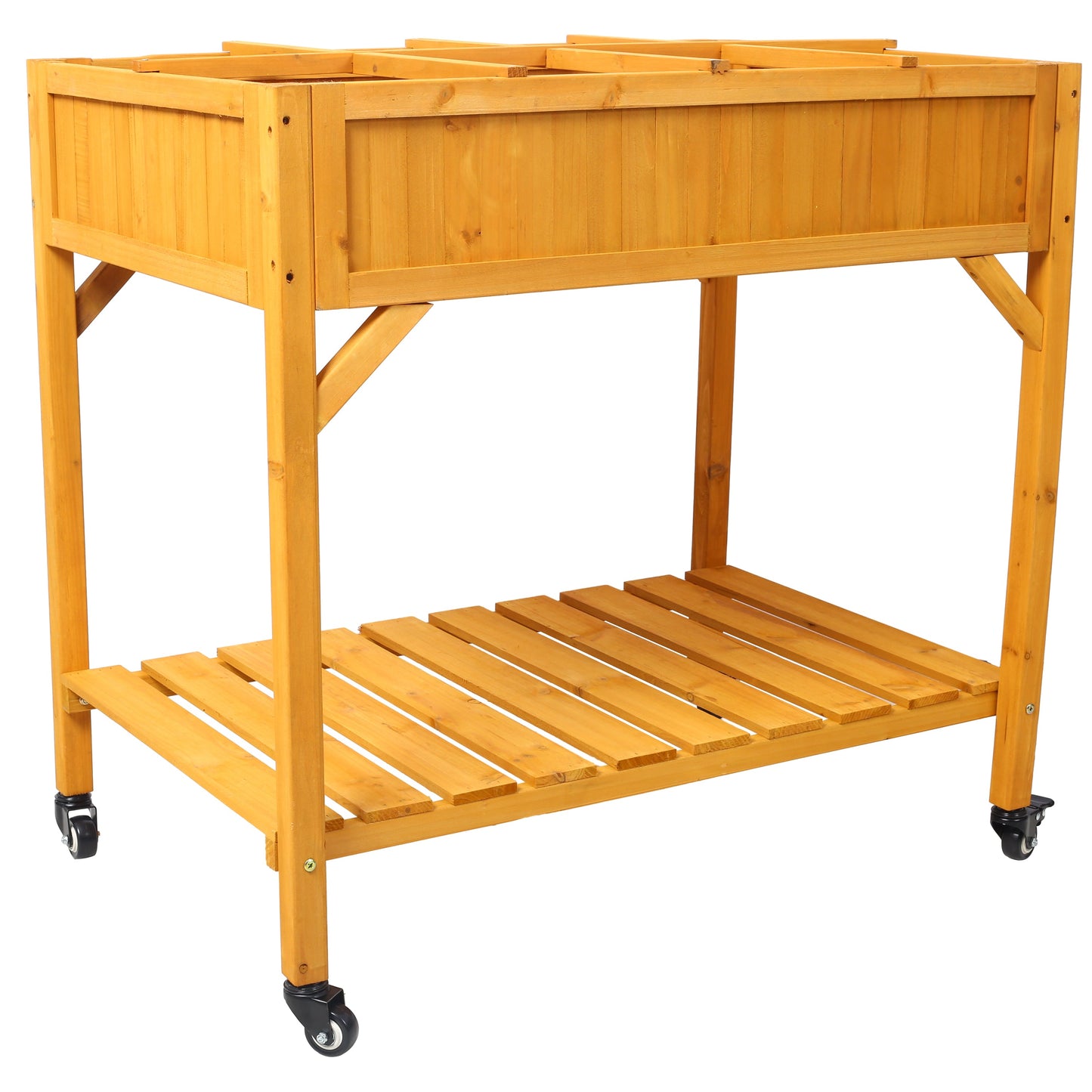 Elevated 8 Pocket Garden Bed on Wheels for Flowers, Herbs, and Vegetables with Storage Shelf & Drainage Holes
