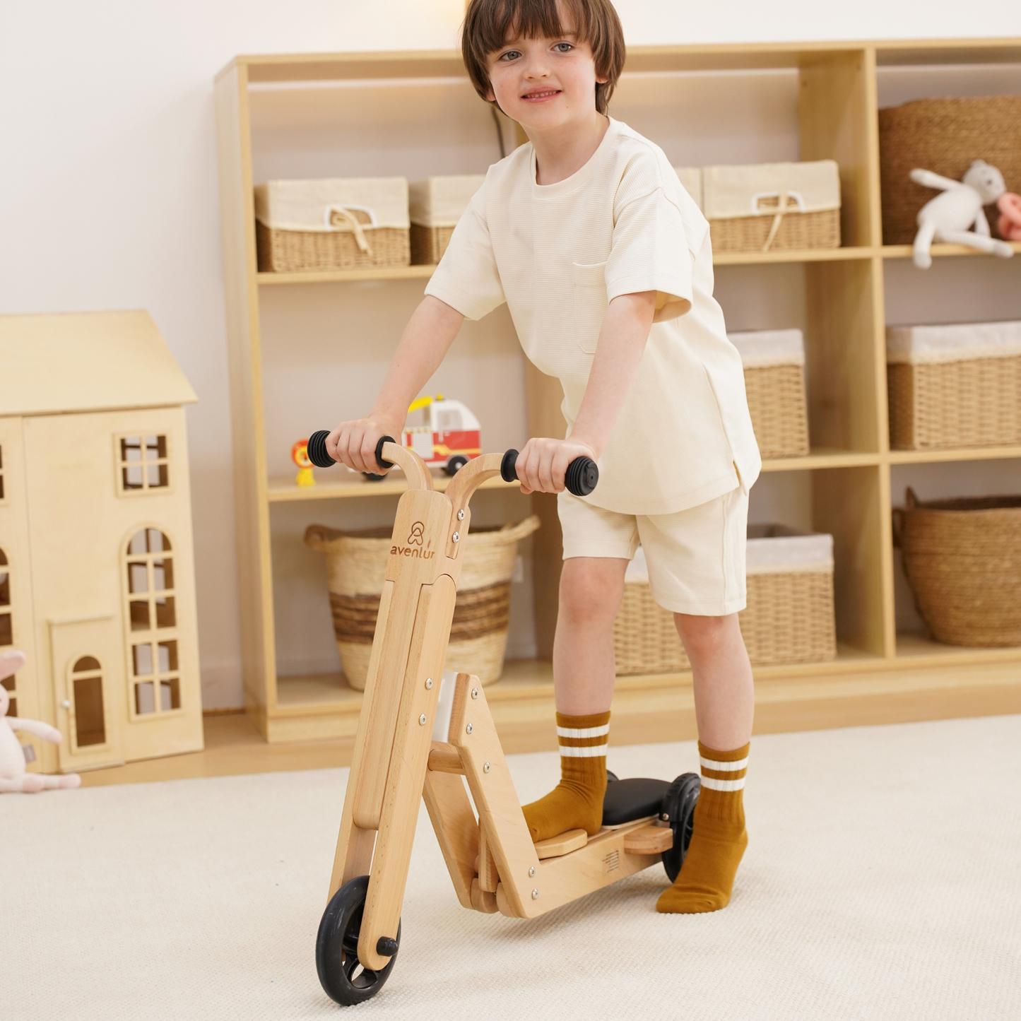 Juneberry 2-in-1 Wooden Scooter & Ride-On Toy for Toddlers