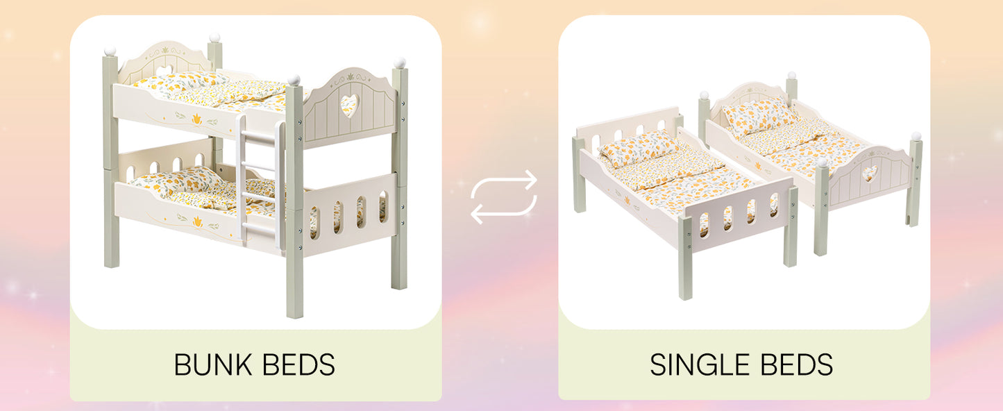 2in1 Doll Bunk Bed, Single Beds | Green - Oliver Ruffus