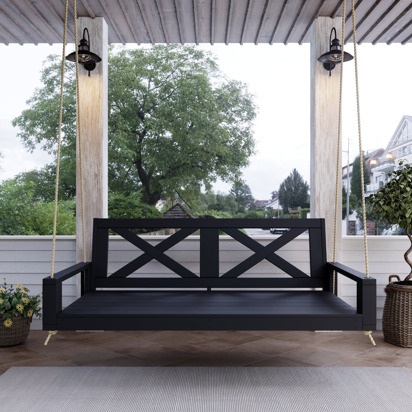 Breezy Acres Malvern Porch Swing Bed, 6 Ft Black