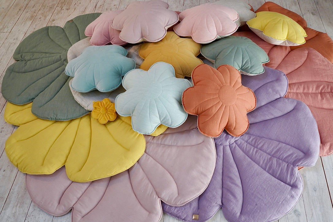 Linen Light Pink Lily Flower Pillow