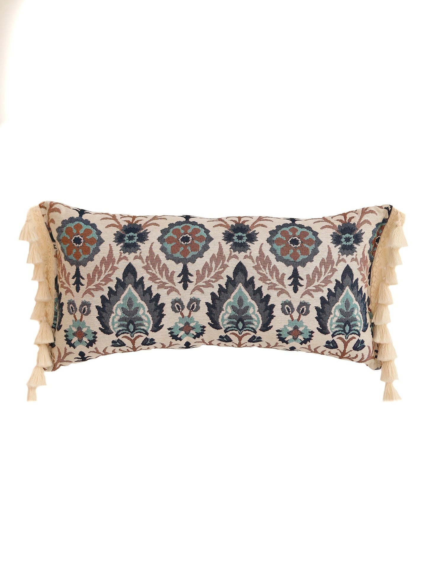 Blue Iris in Istanbul Bolster Pillow with Fringe