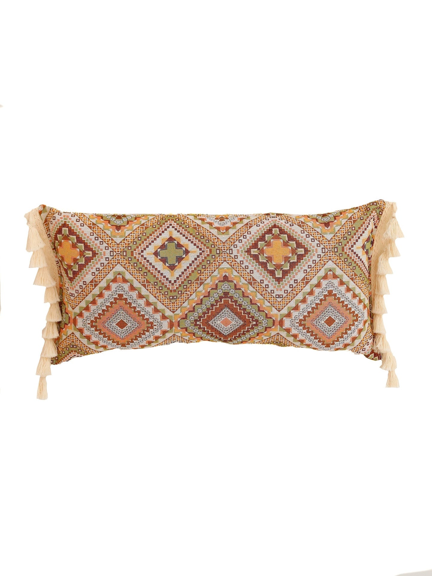 Boho Tribe Bolster Pillow with Fringe