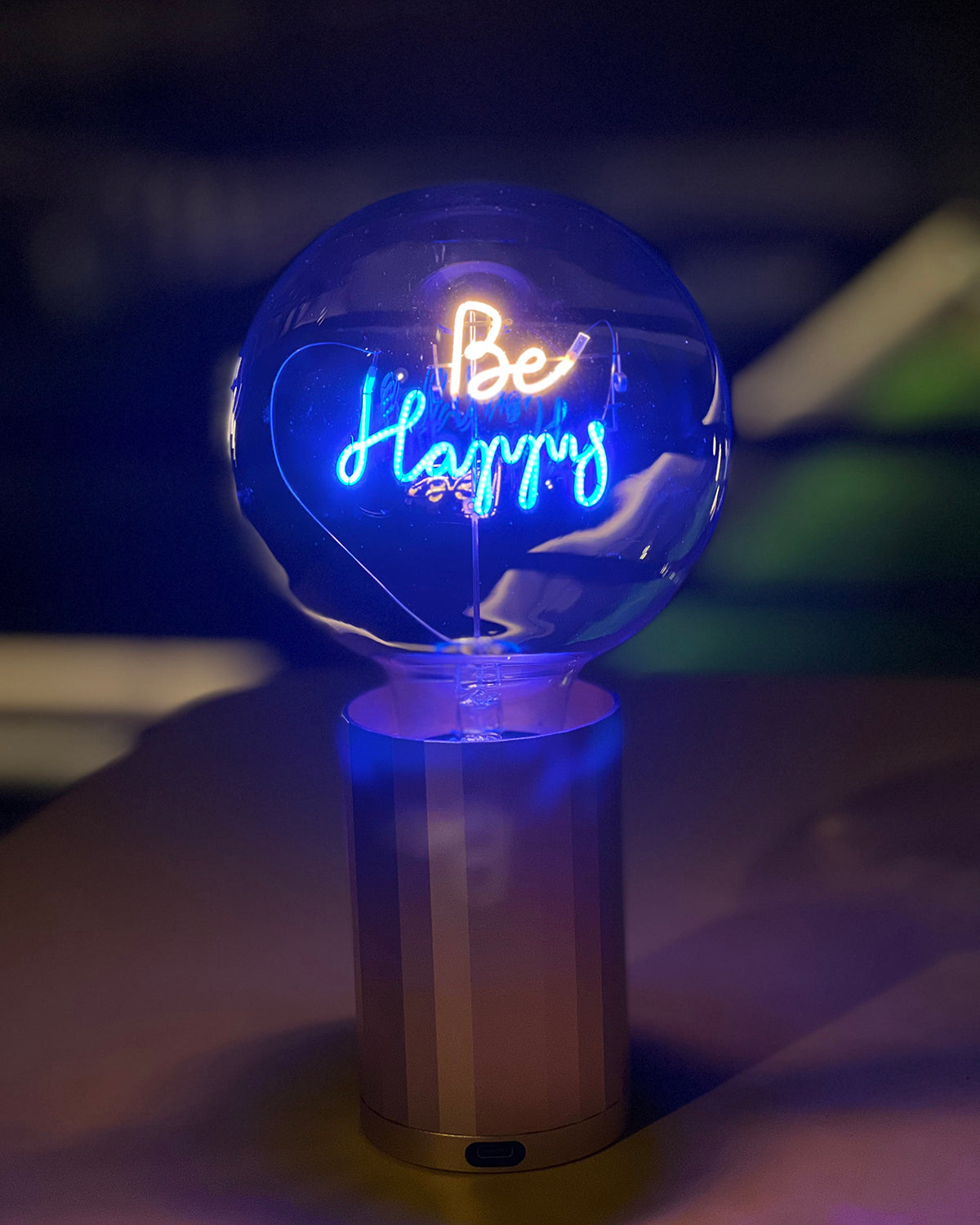 Bulb BE HAPPY Amber/ Blue with Base Table Lamp PORTABLE