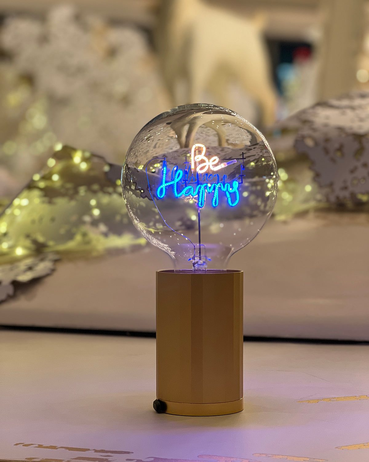 Bulb BE HAPPY Amber/ Blue with Base Table Lamp PORTABLE