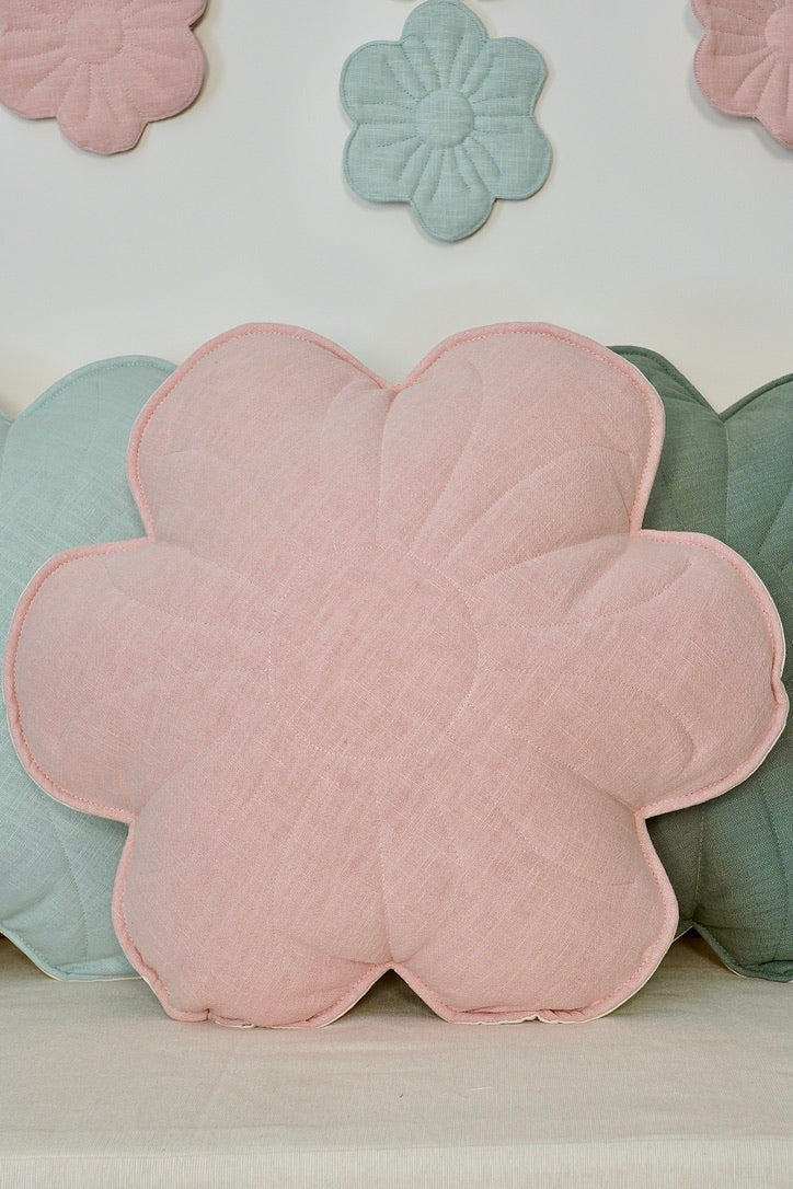 Linen Light Pink Lily Flower Pillow