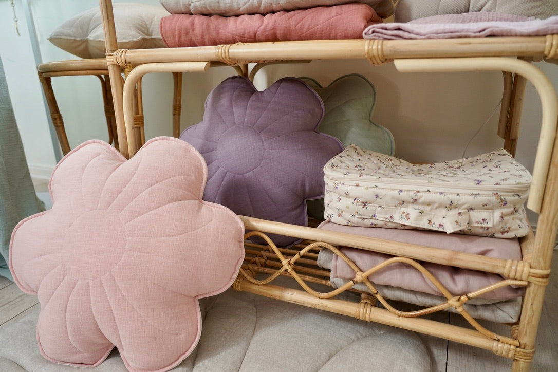 Linen Light Pink Lily Flower Pillow