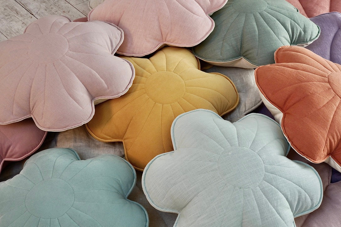 Linen Light Pink Lily Flower Pillow