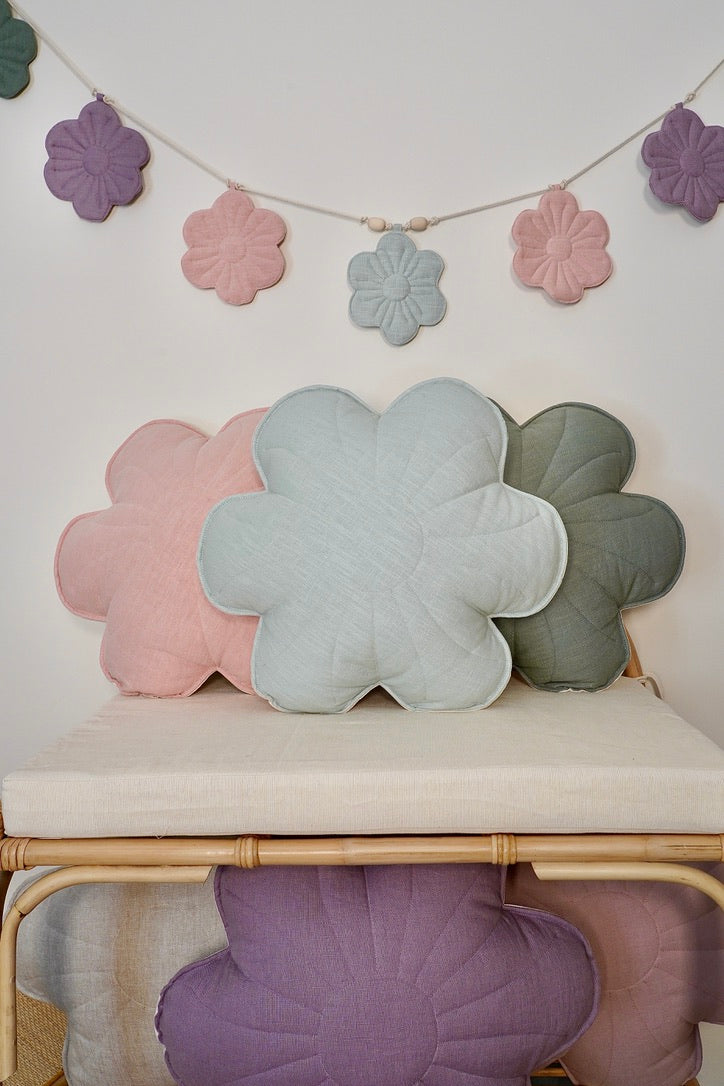 Linen Light Pink Lily Flower Pillow
