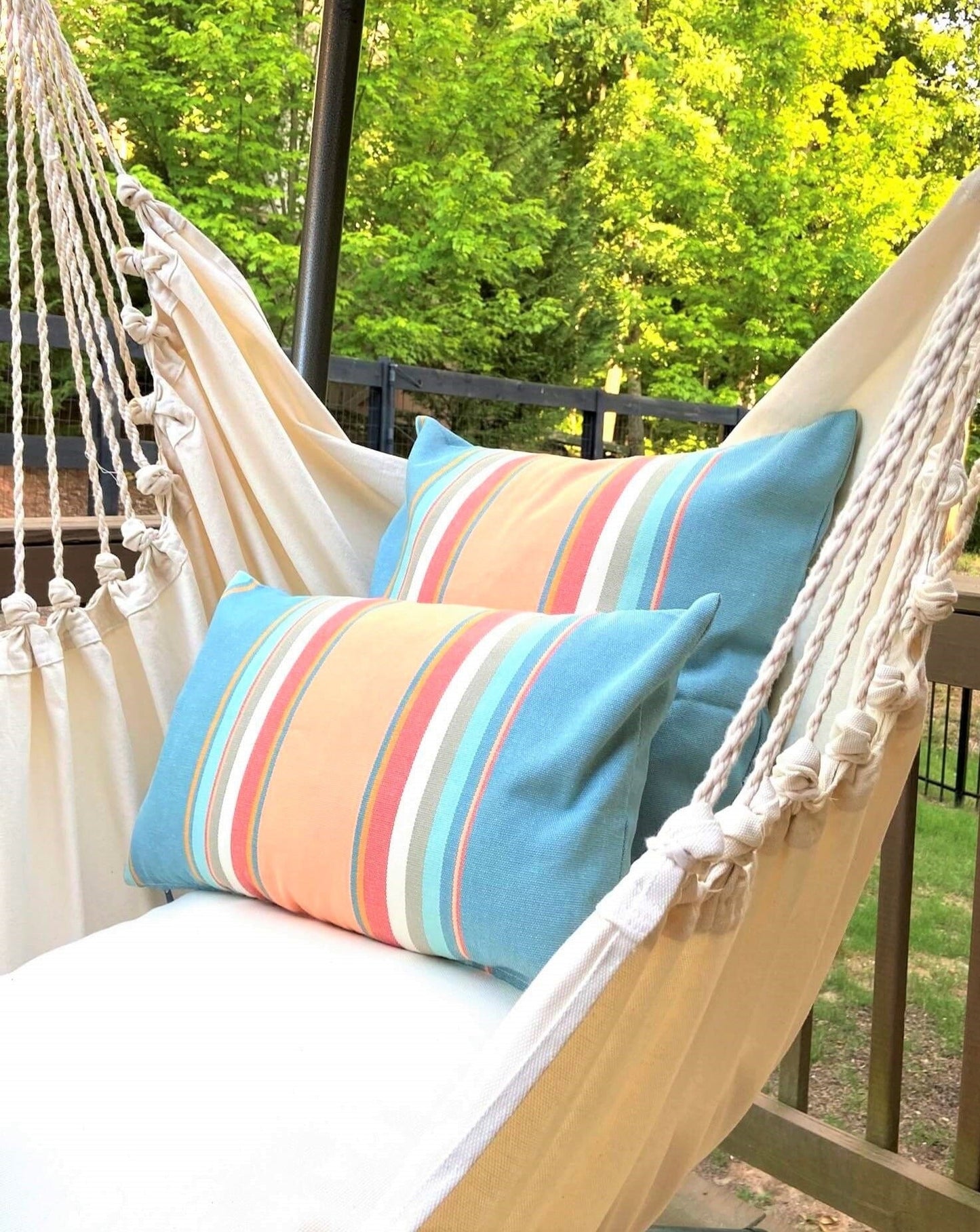 Pink & Light Blue Striped Throw Pillow | PASTEL