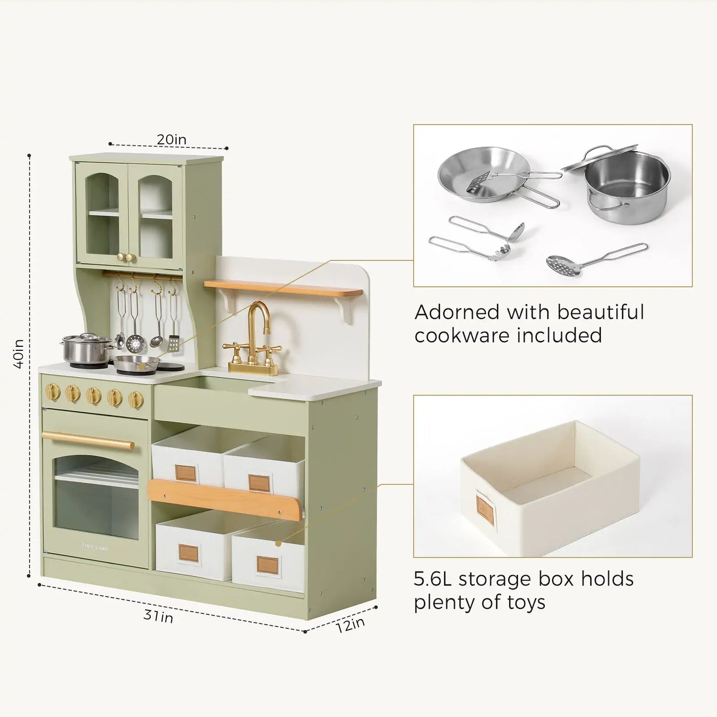 Tiny Land® Serenity Play Kitchen - Sage Green