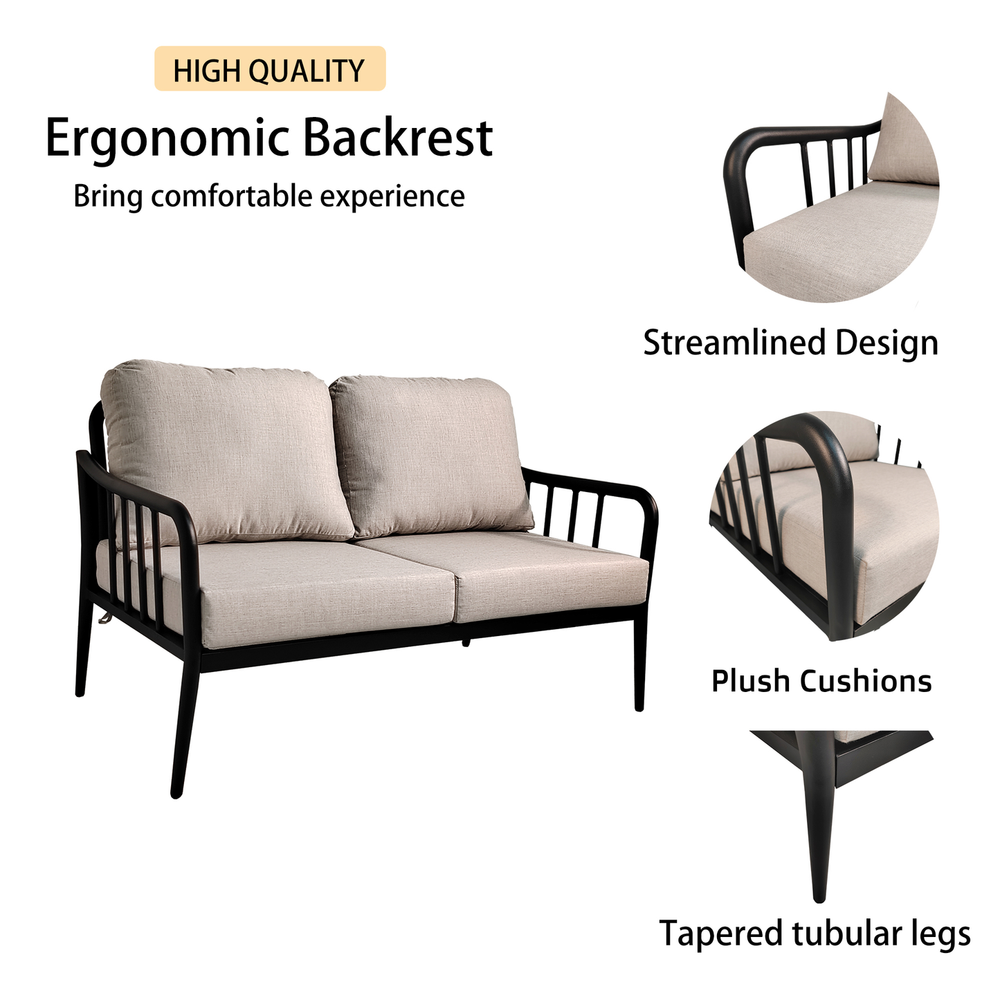 5-Piece Modern Patio Conversation Set with Plush Cushions, Marble-Look Coffee Table, & End Table