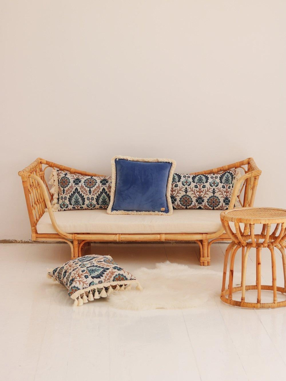 Blue Iris in Istanbul Pillow with Fringe