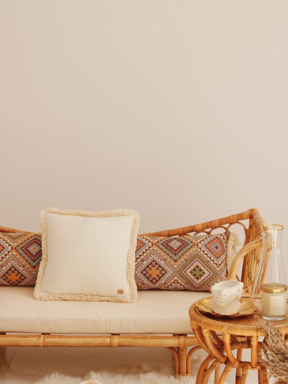 Boho Tribe Bolster Pillow with Fringe