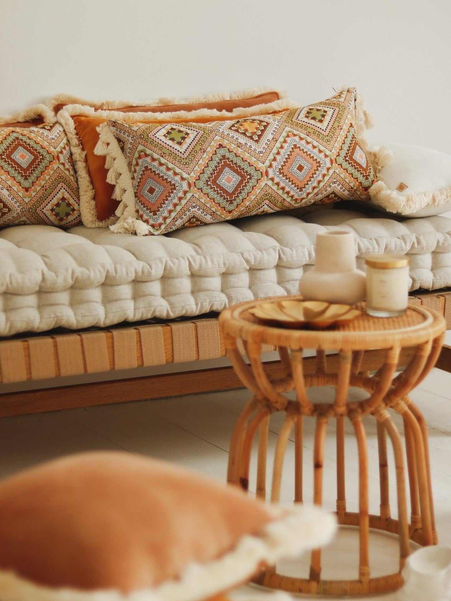 Boho Tribe Bolster Pillow with Fringe