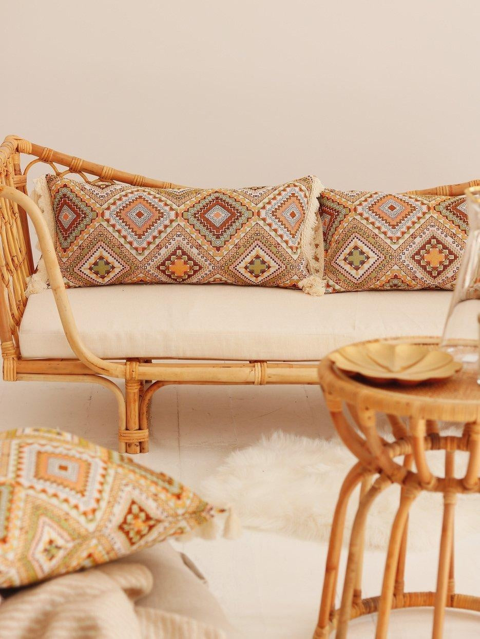 Boho Tribe Bolster Pillow with Fringe
