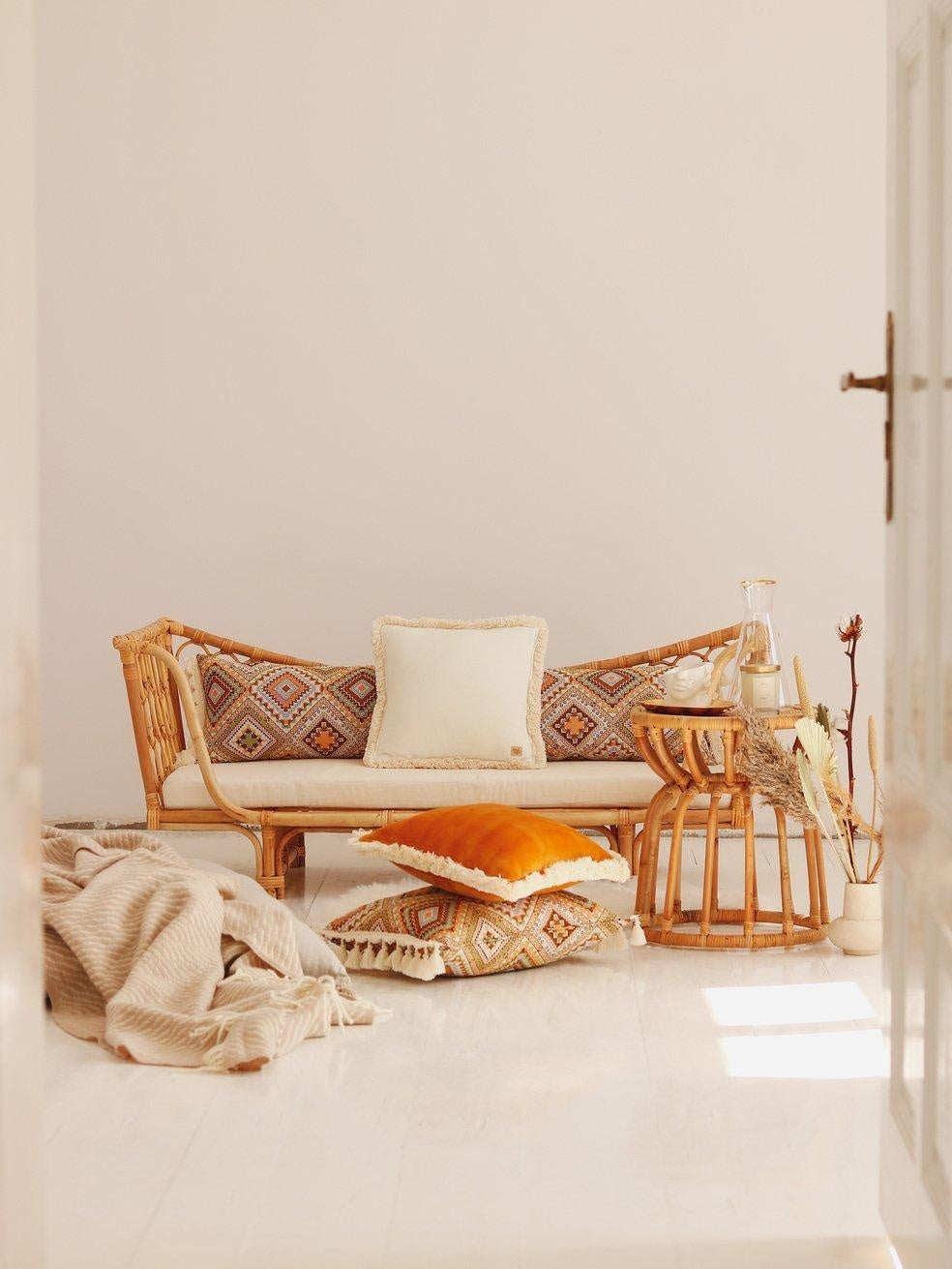 Boho Tribe Bolster Pillow with Fringe