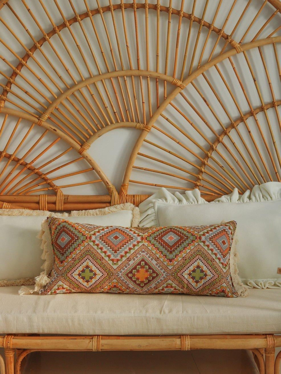 Boho Tribe Bolster Pillow with Fringe
