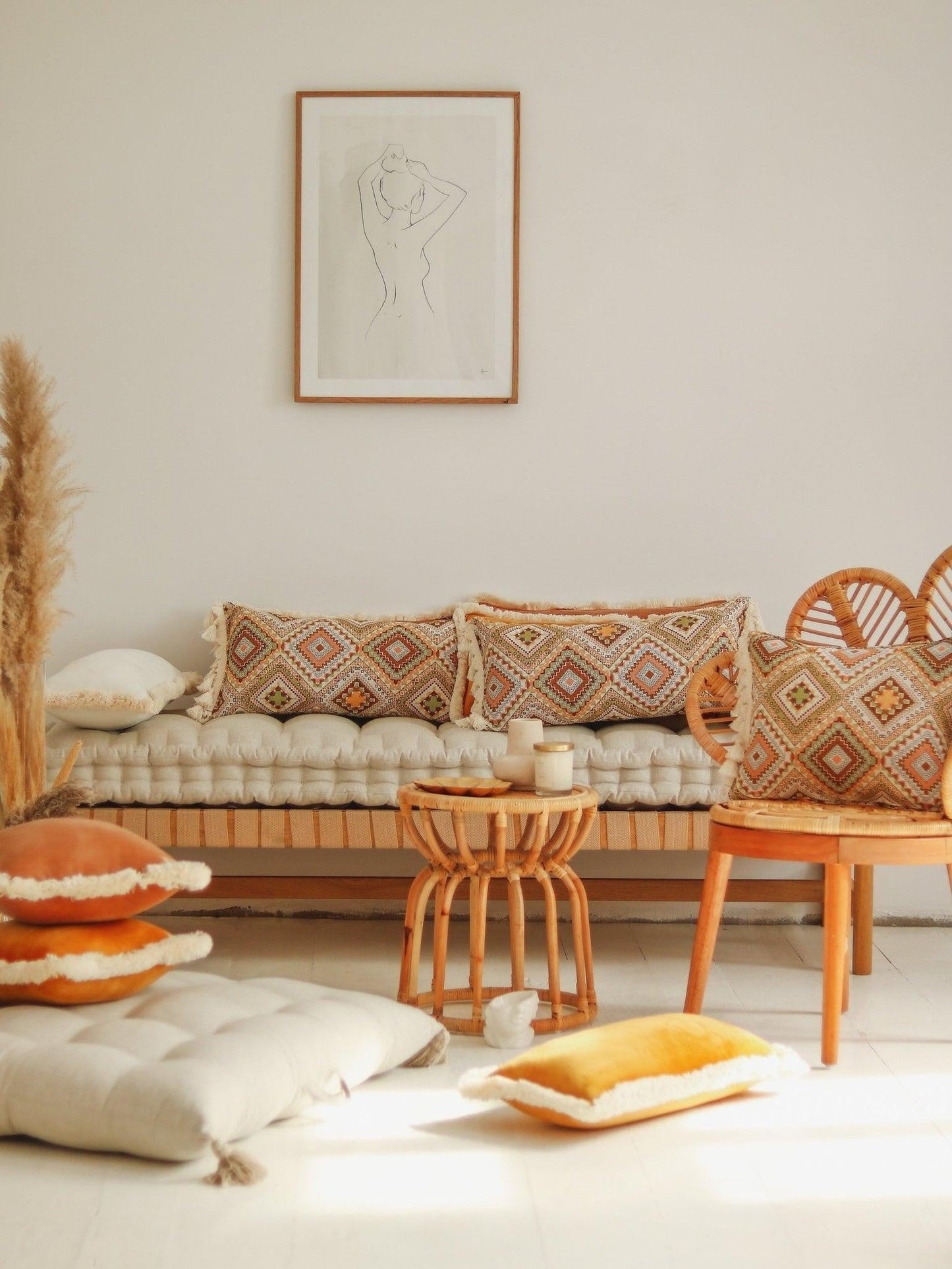 Boho Tribe Bolster Pillow with Fringe