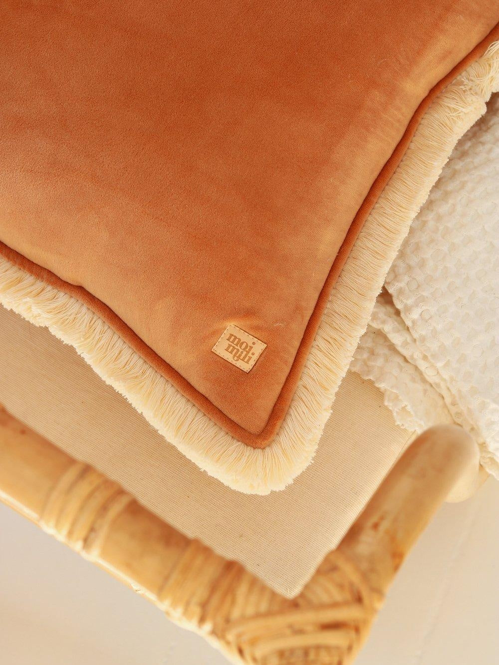 Soft Velvet Caramel Pillow with Fringe