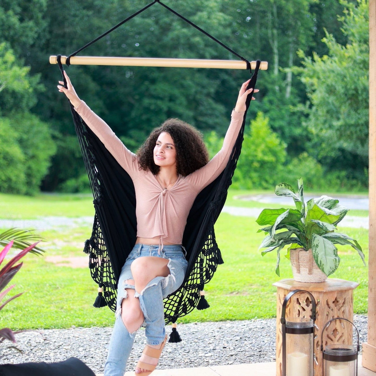 Black Macrame Crochet Hammock Chair | LUCIA BLACK