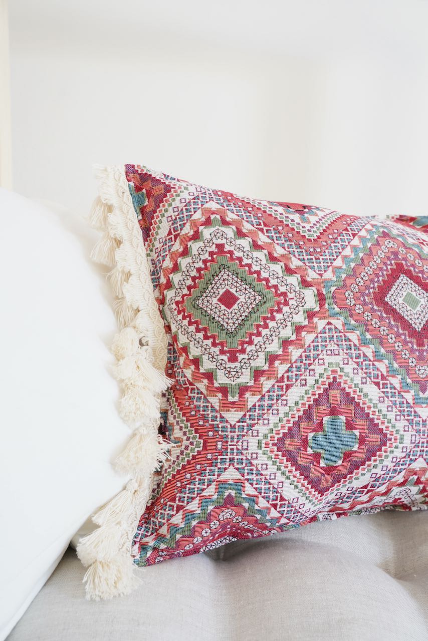 Pink boho style Pillow with Fringe