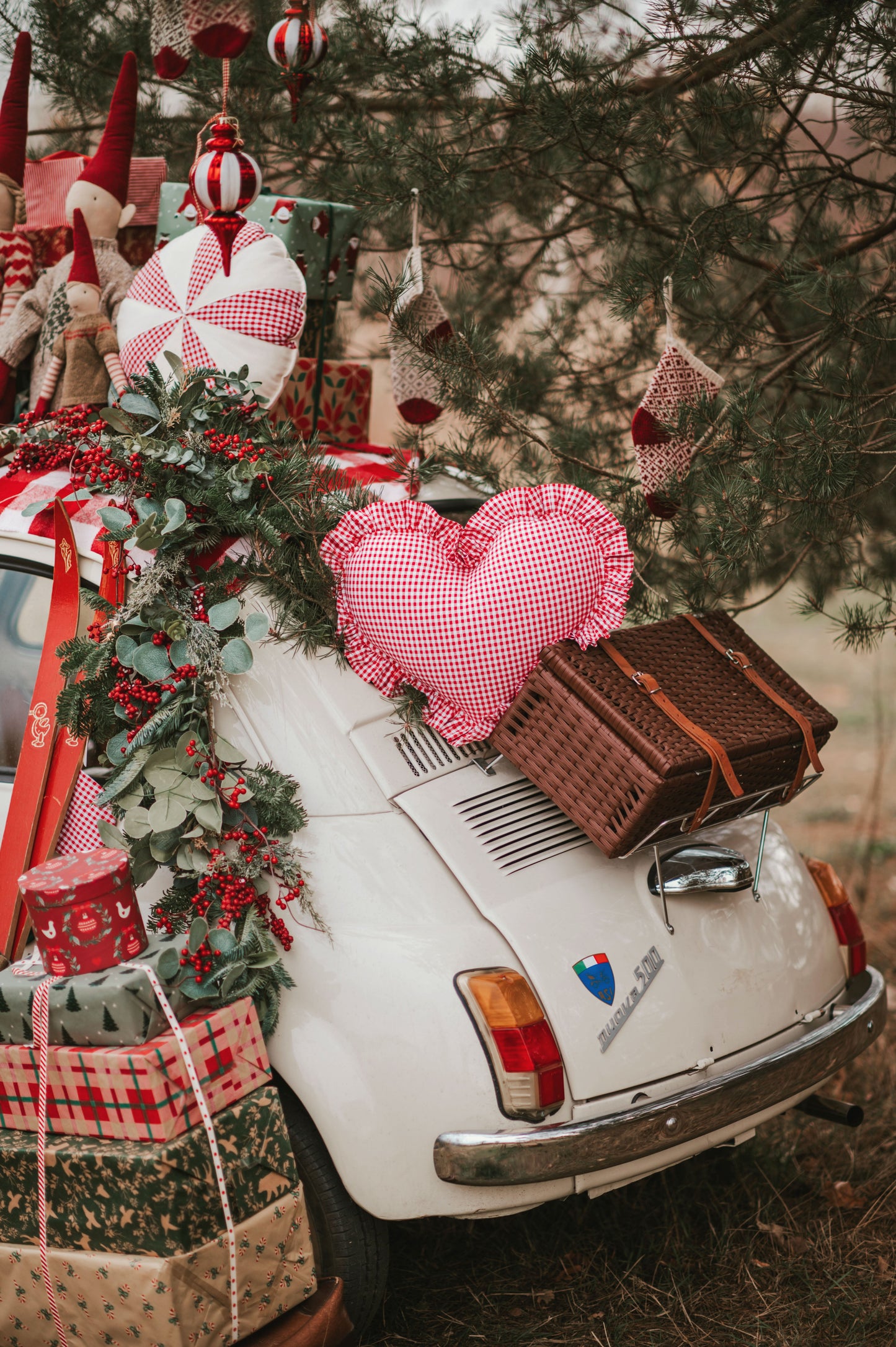 Red Checkered Heart Pillow with Frill