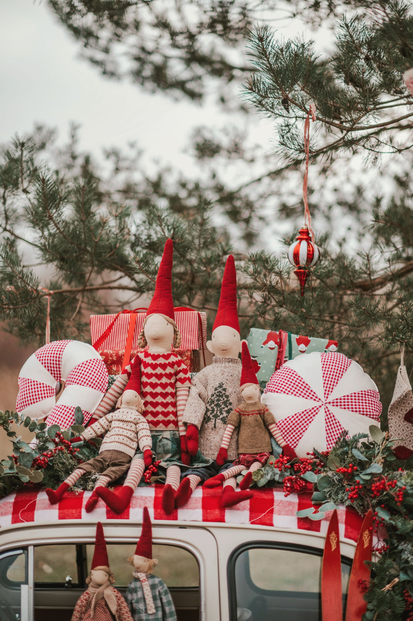 Red Checkered Round Patchwork Pillow