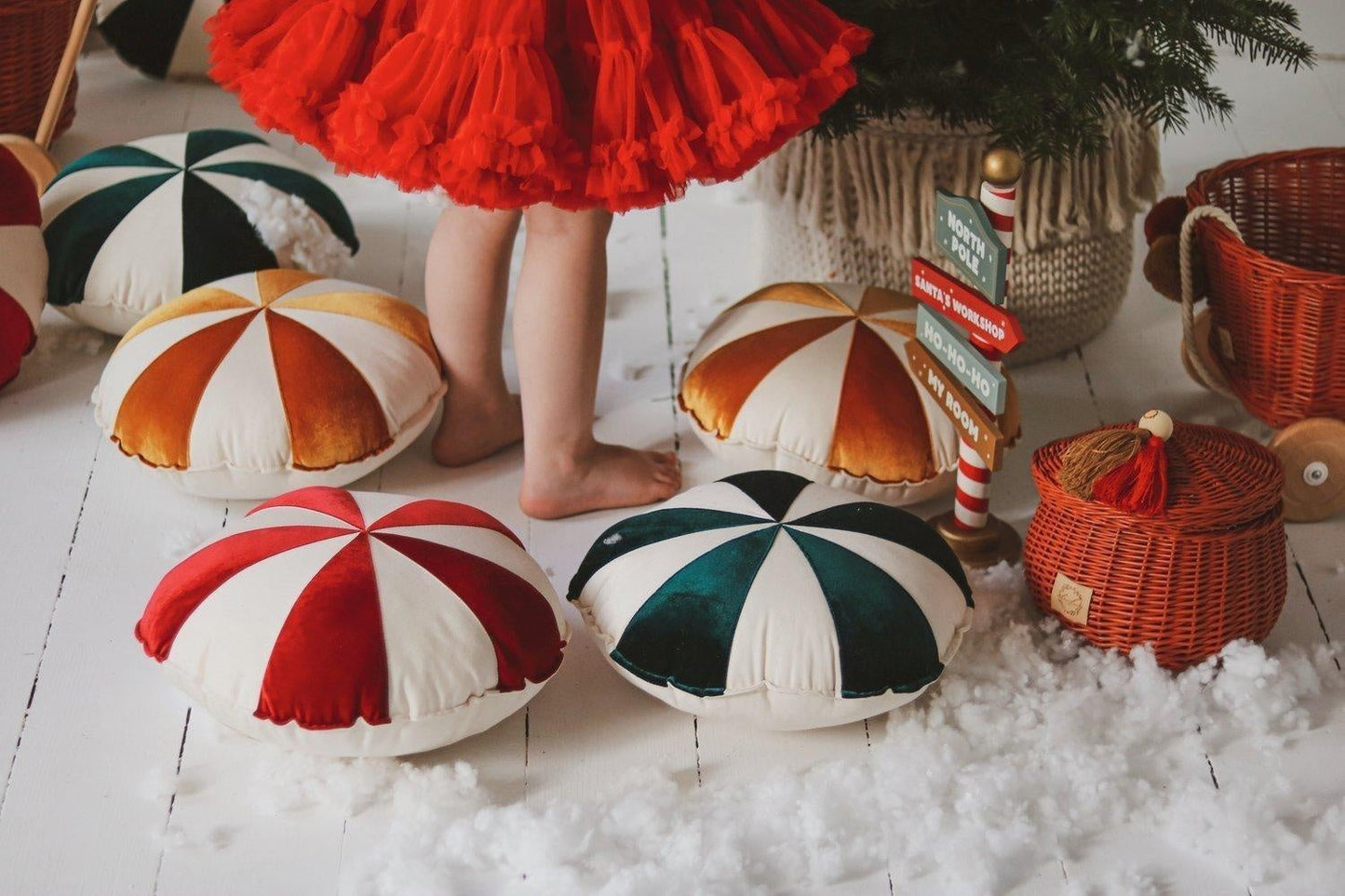 Green Circus Round Patchwork Pillow