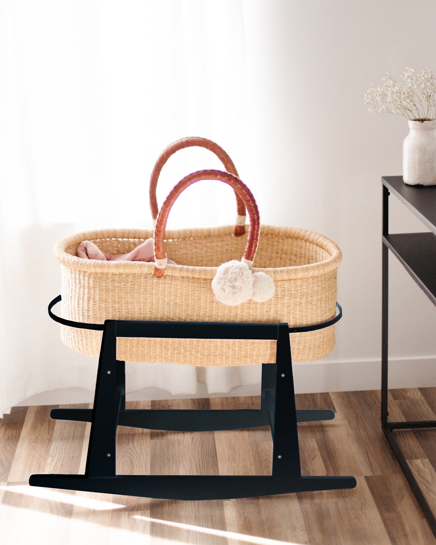 Original Rocking Moses Bassinet Stand with brake Black