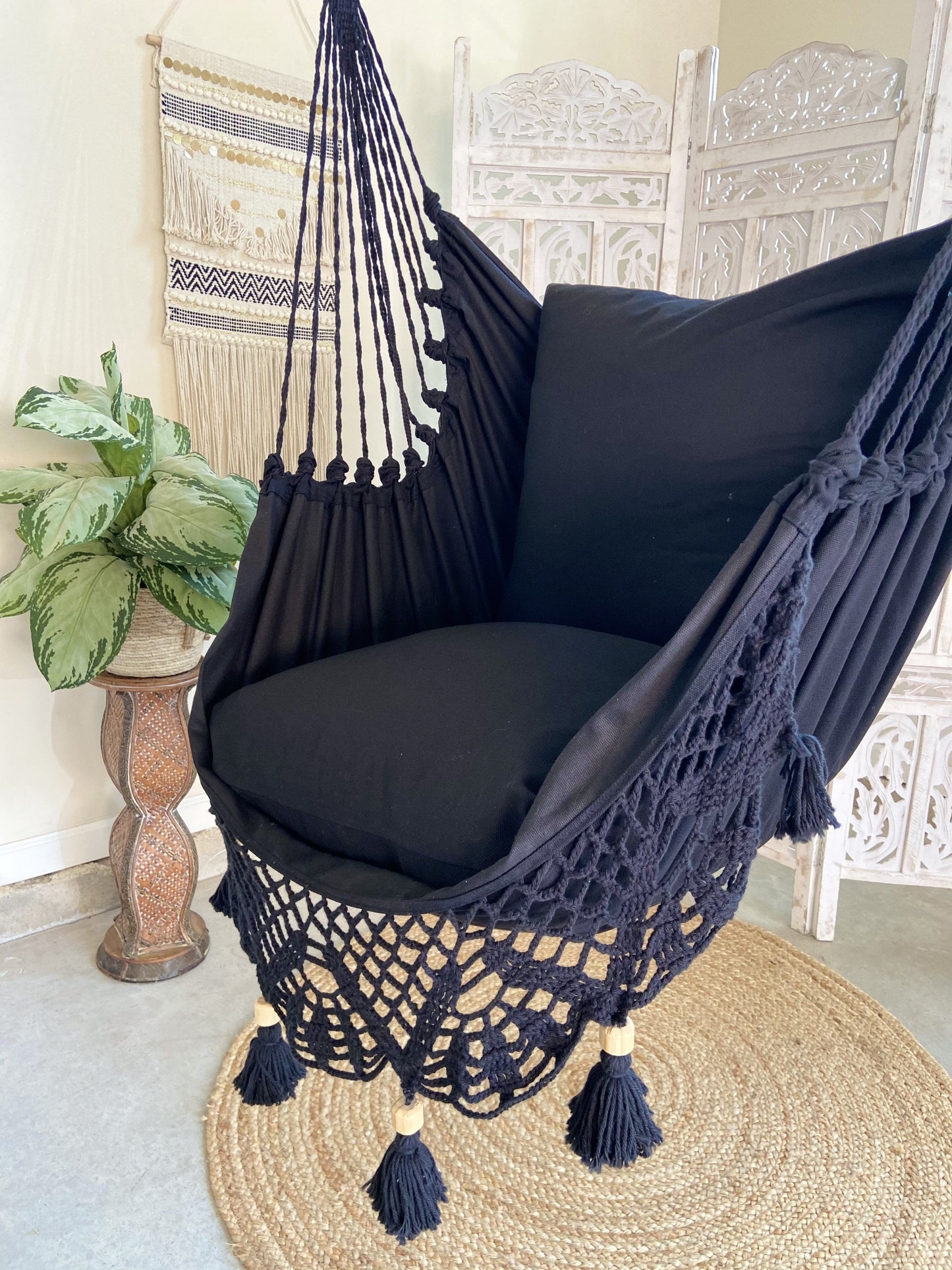 Black Macrame Crochet Hammock Chair | LUCIA BLACK