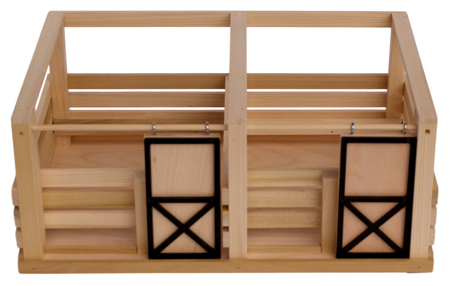 AmishToyBox.com Wooden 2-Stall Horse Stable Toy with Sliding Doors