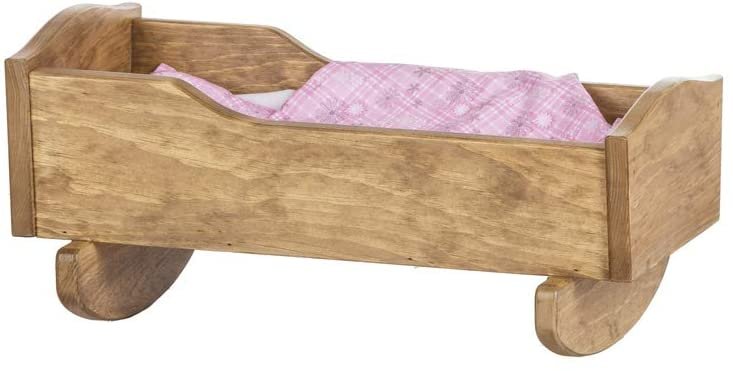 Amish-Made Wooden Rebekah's Collection Doll Cradle with Blanket Set
