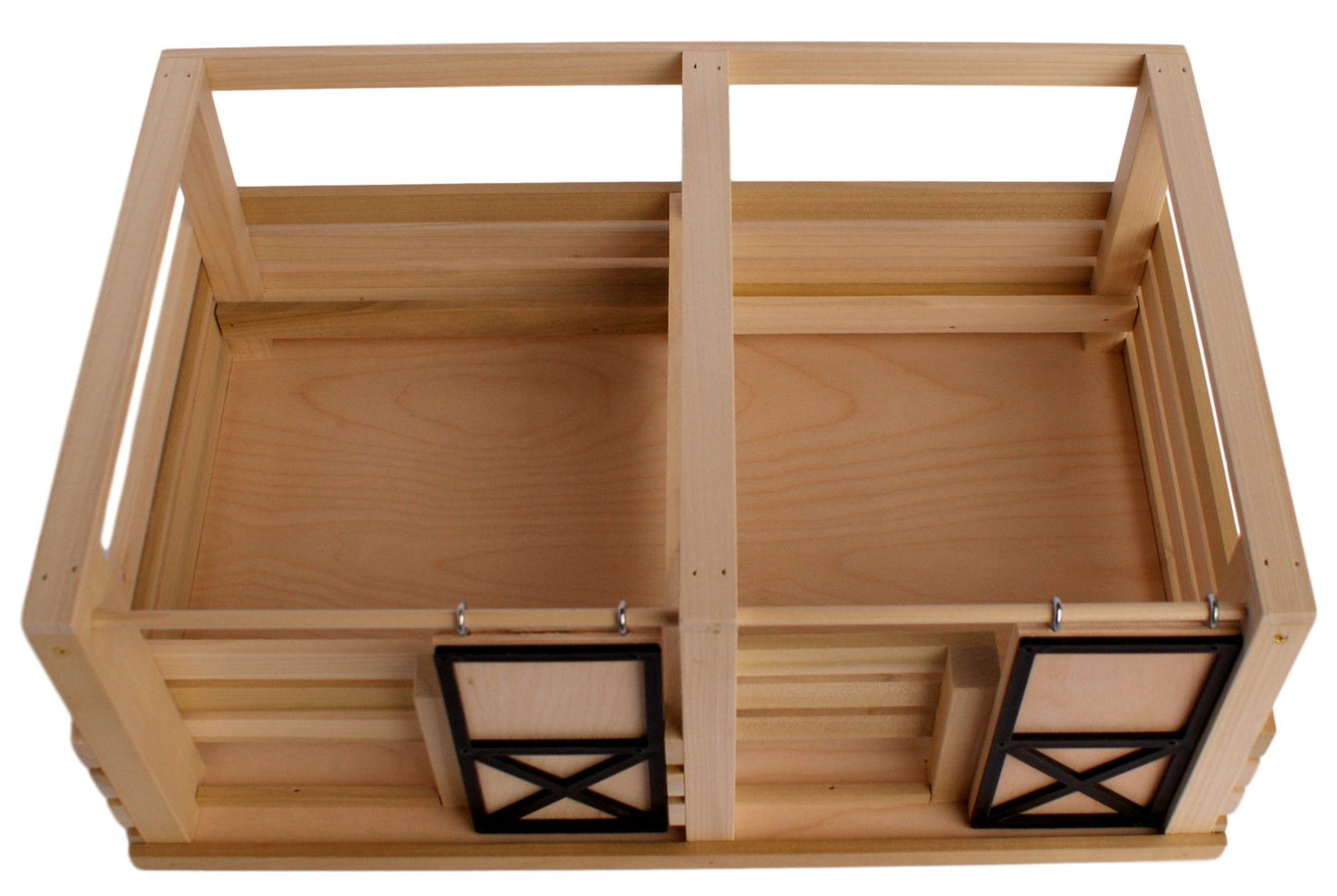 AmishToyBox.com Wooden 2-Stall Horse Stable Toy with Sliding Doors