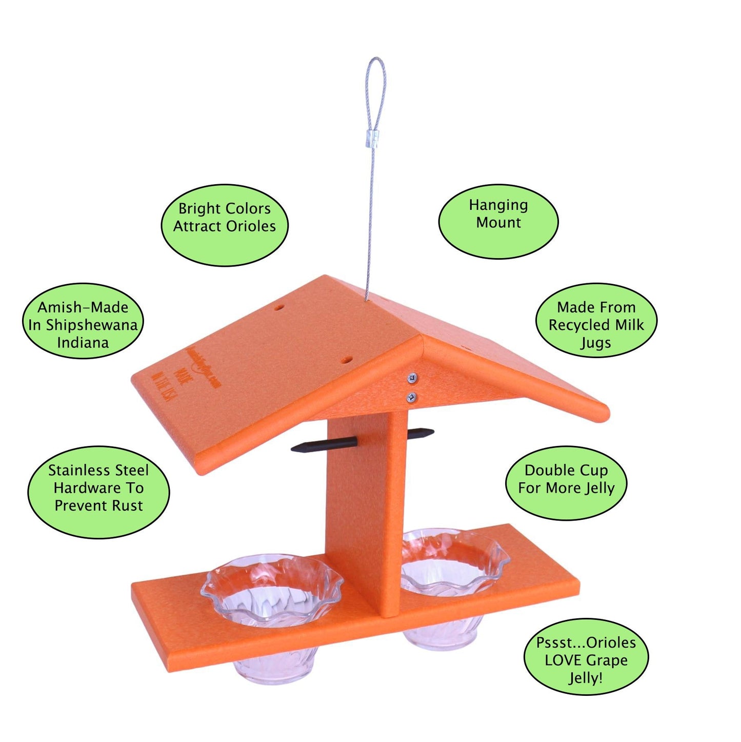 Oriole Bird Feeder, Double-Cup Jelly Feeder with Pegs for Oranges