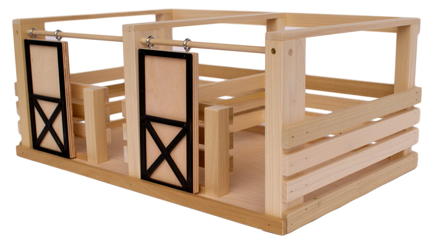 AmishToyBox.com Wooden 2-Stall Horse Stable Toy with Sliding Doors