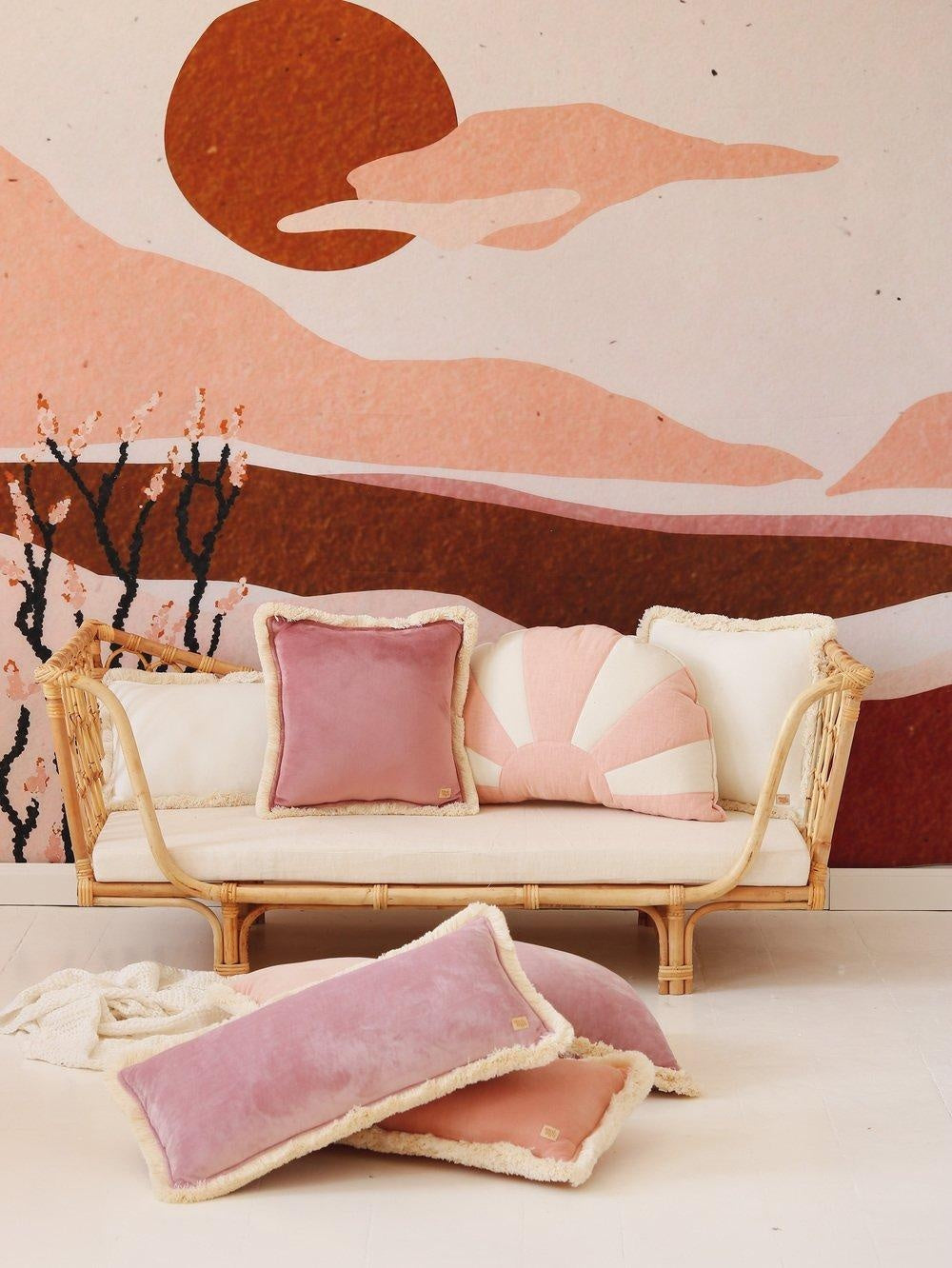 Soft Velvet White Pillow with Fringe