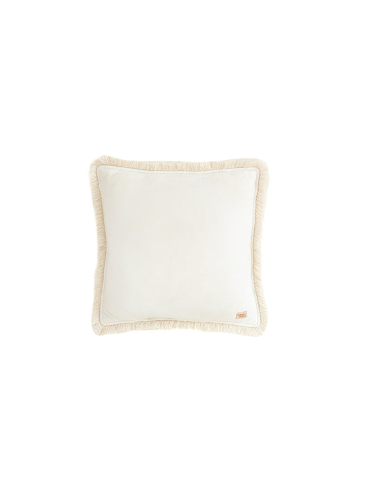Soft Velvet White Pillow with Fringe