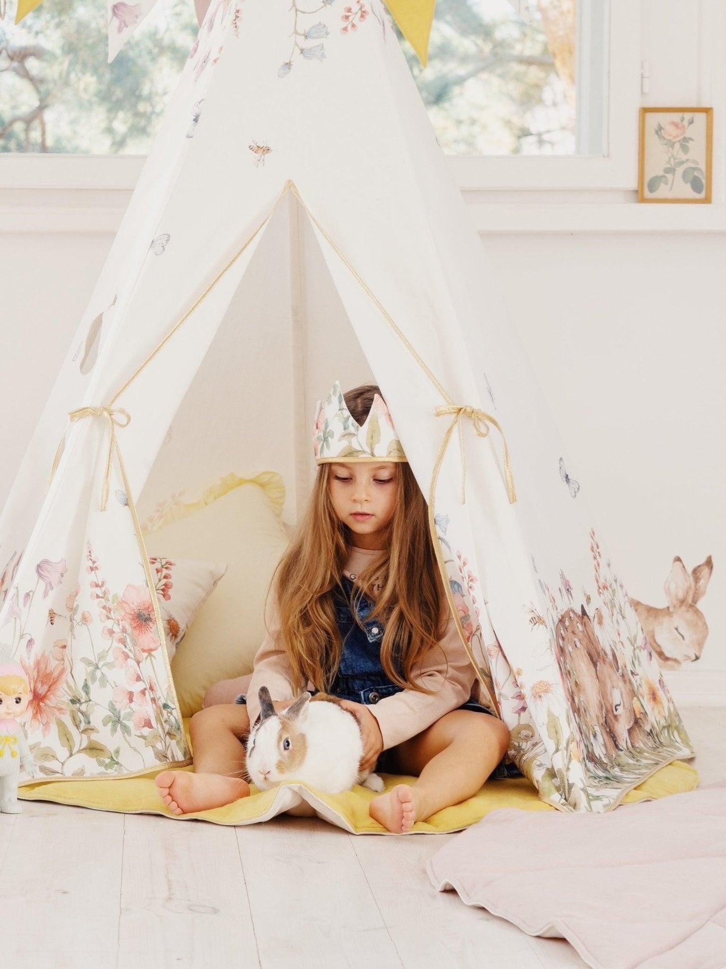 Wildflowers Teepee and Powder Pink Leaf Mat Set