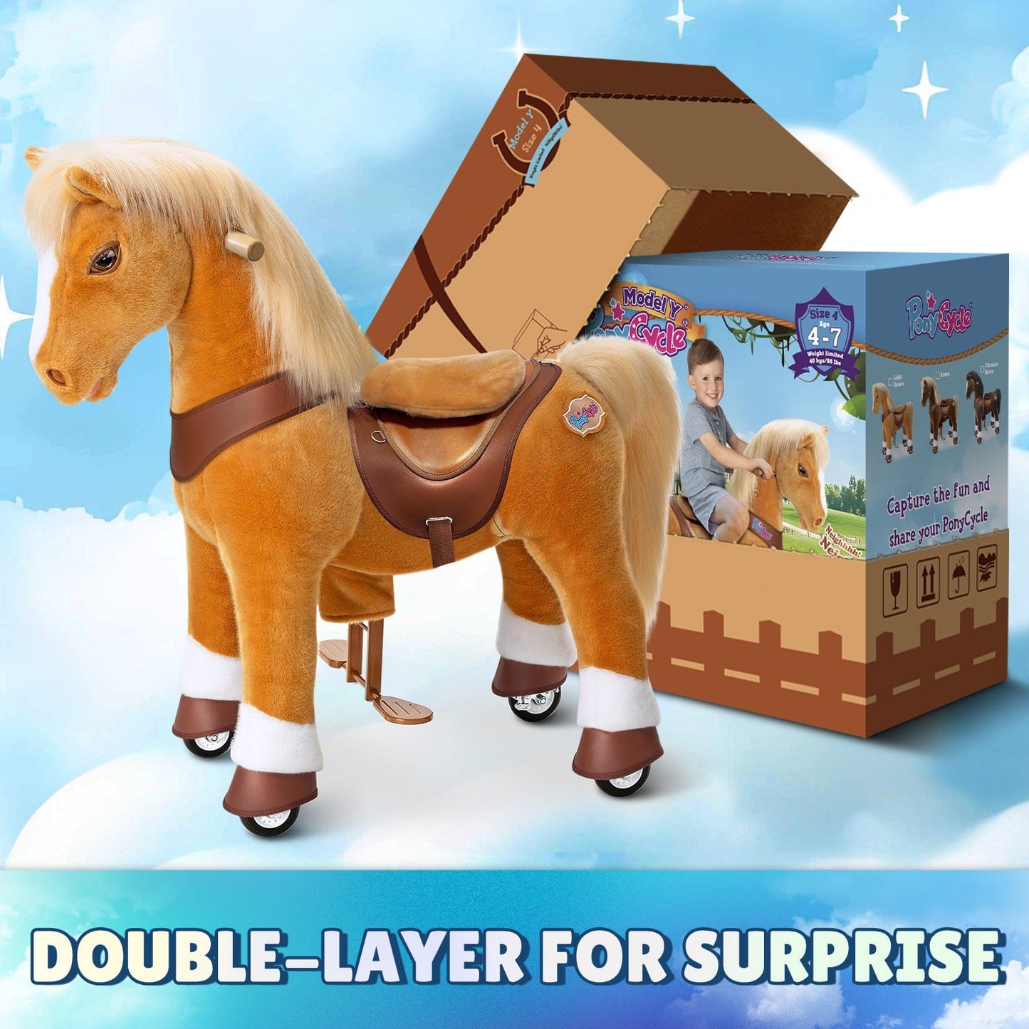 Model Y Light Brown Horse Rideable Toy for Age 4-7