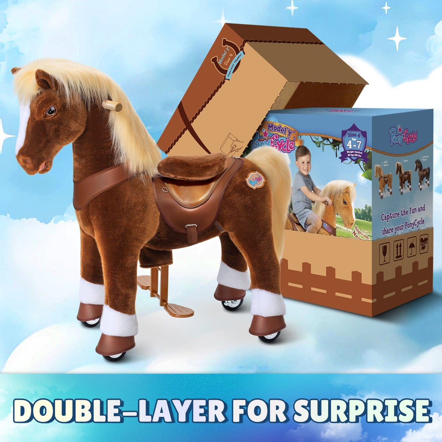 Model Y Brown Horse Rideable Toy for Age 4-7