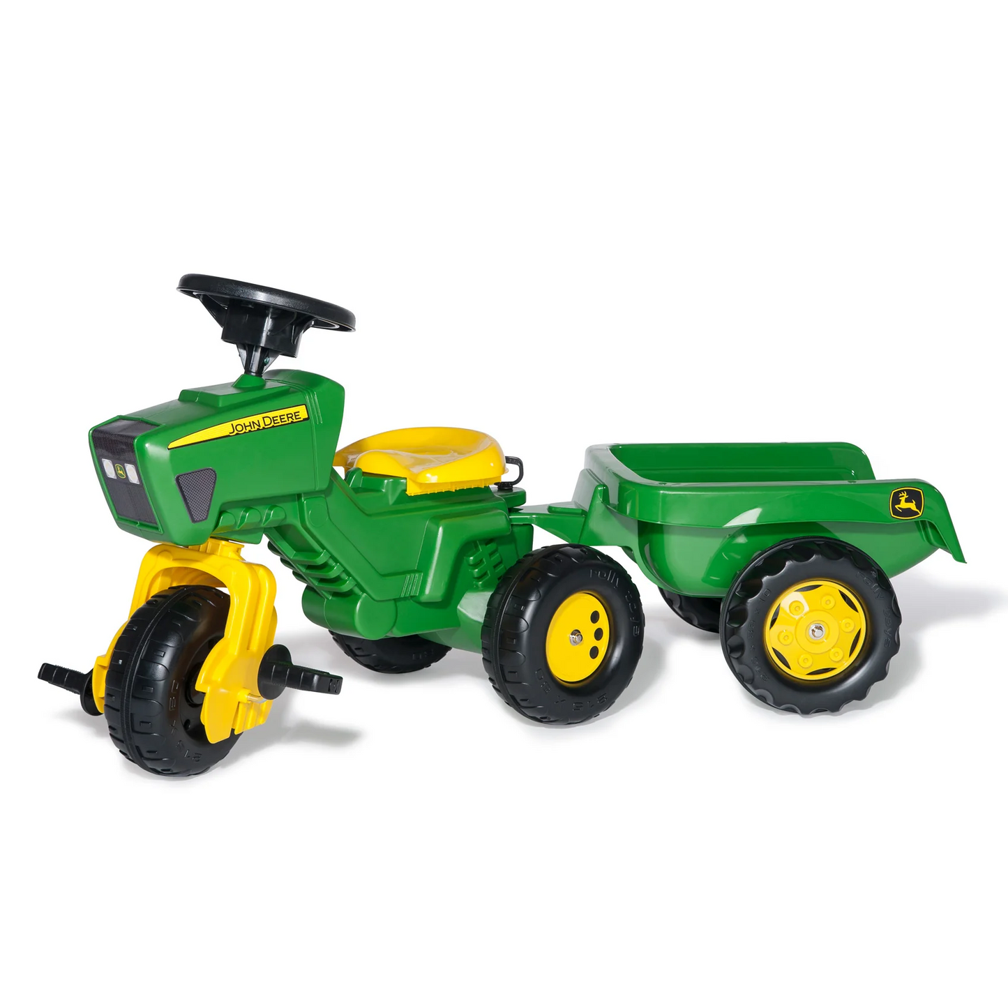 John Deere 3-Wheeled Pedal Tractor With Trailer