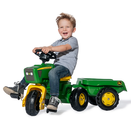 John Deere 3-Wheeled Pedal Tractor With Trailer