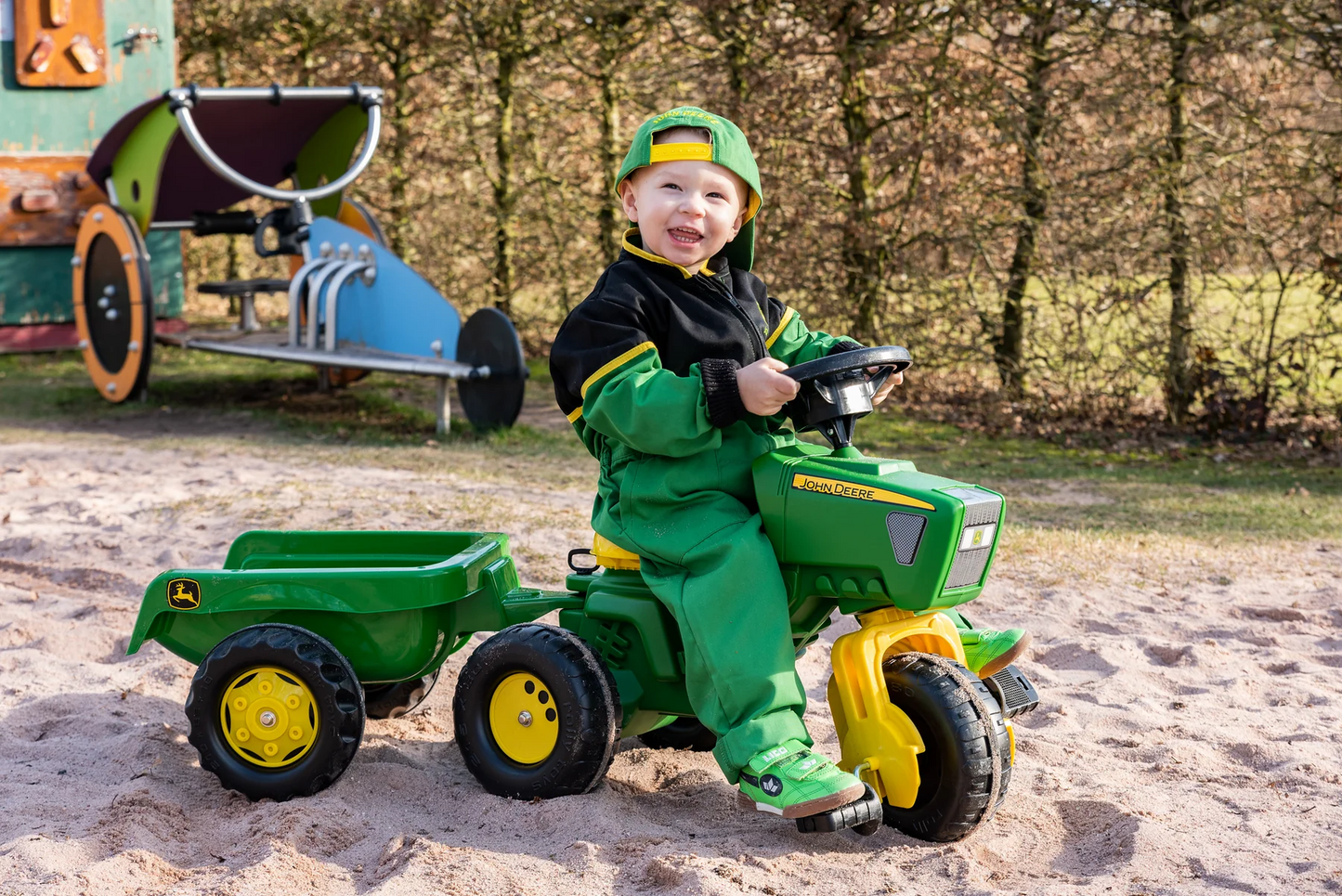 John Deere 3-Wheeled Pedal Tractor With Trailer