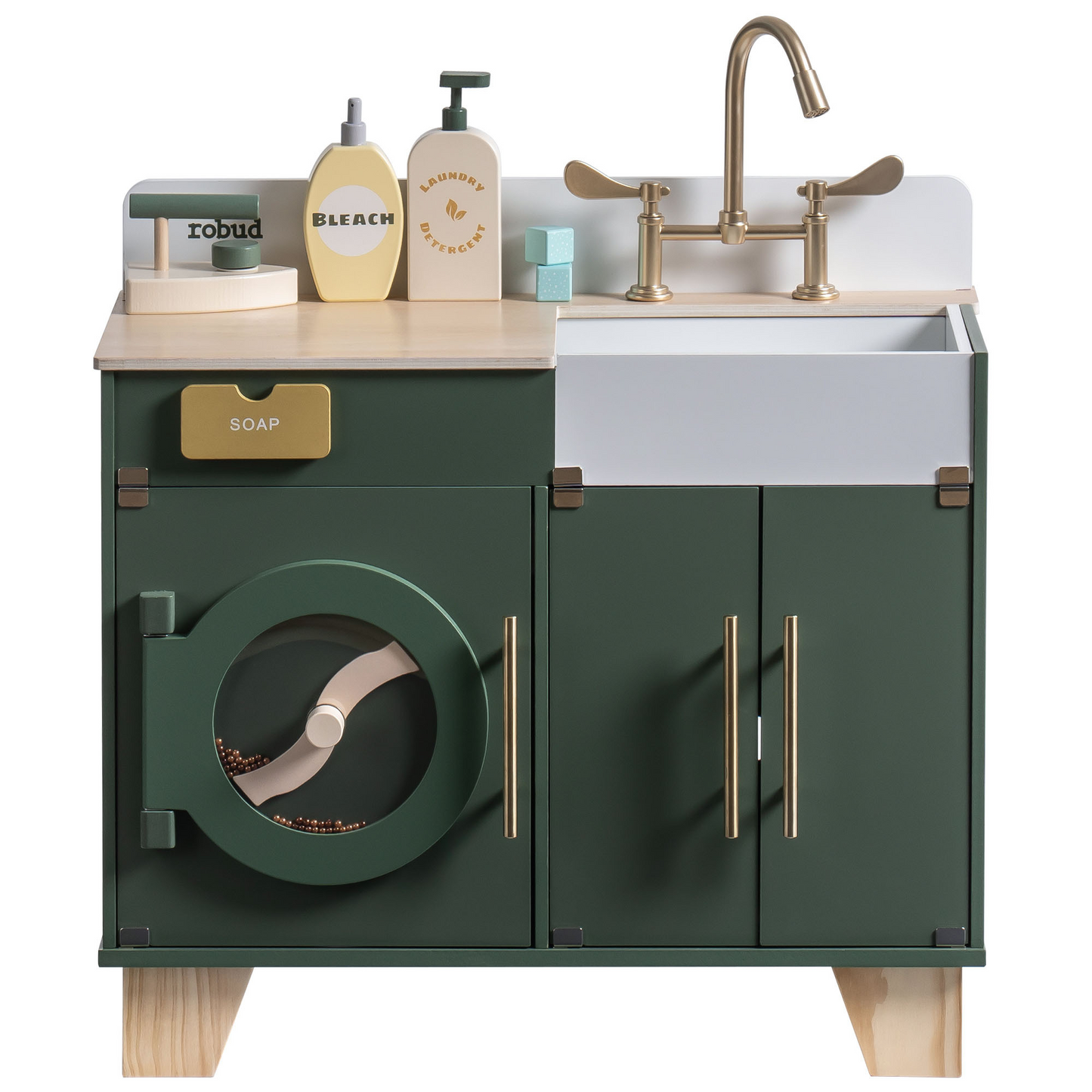 Vintage Green Wooden Play Washing Machine