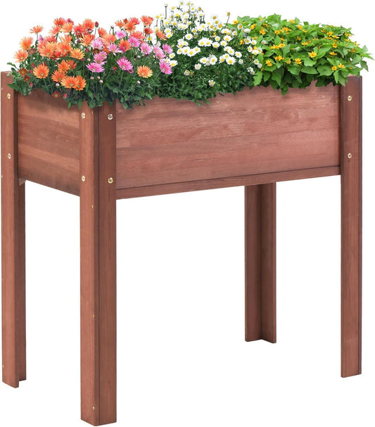 Elevated Wooden Planter Box for Outdoor Flowers, Vegetables, & Herbs