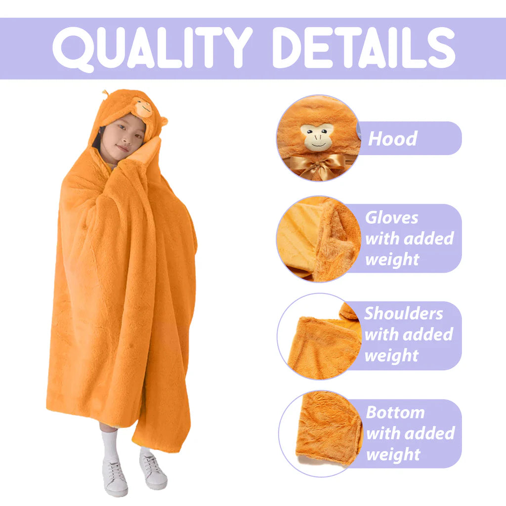 Monkey Sensory Weighted Stuffed Animal Robe Hoodie Blanket