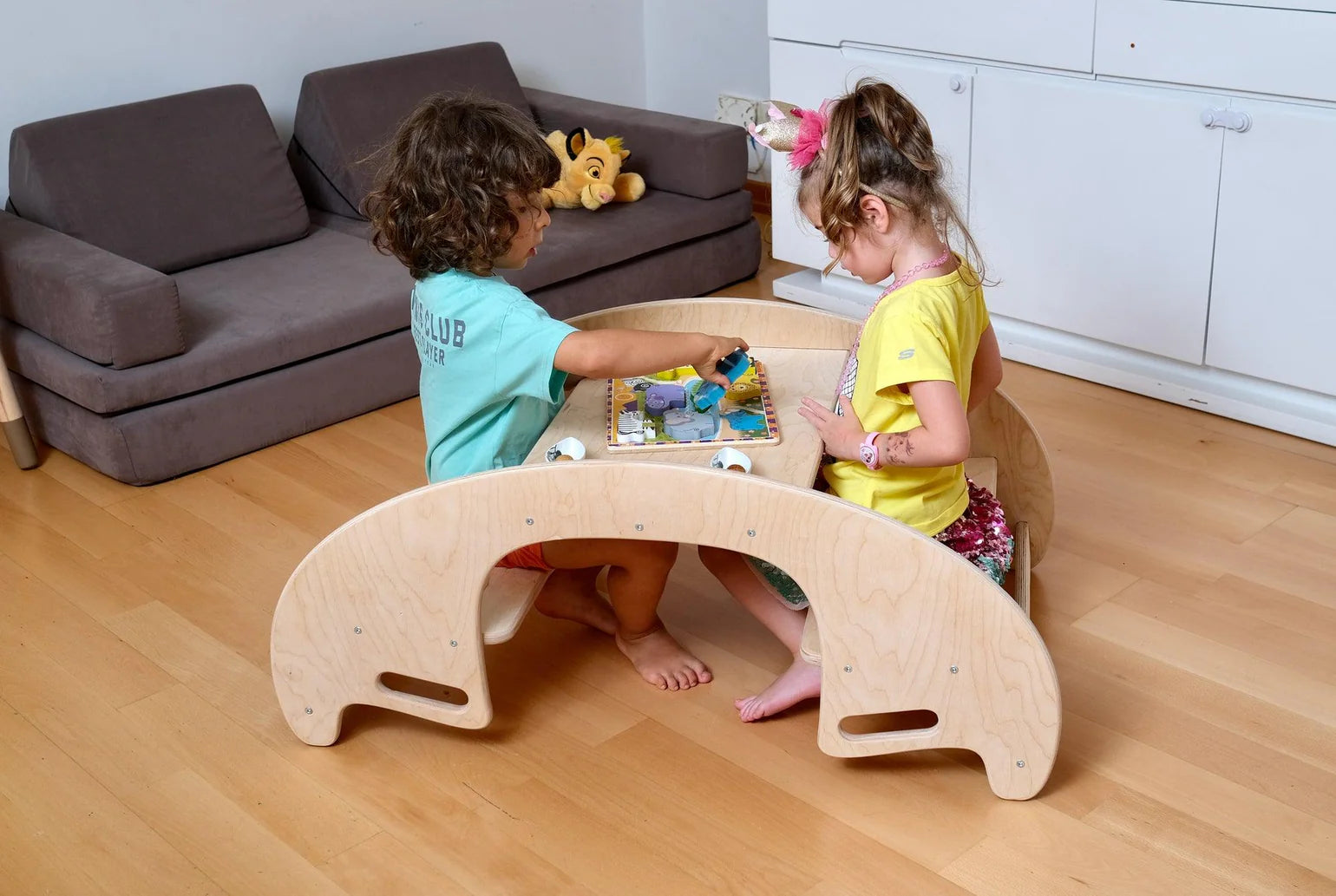 2in1 Montessori Wooden Seesaw and Table Chair Set - Oliver Ruffus