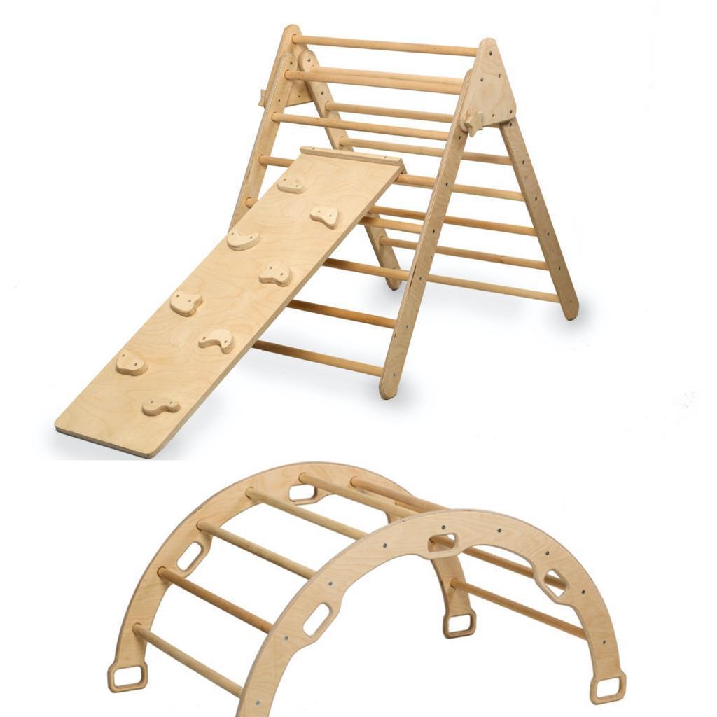 Montessori Climbing Set (3 Pieces)| Pikler Triangle, Climbing Arch & Ramp